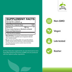 Terry Naturally Berberine capsules close-up highlights easy-to-take format.