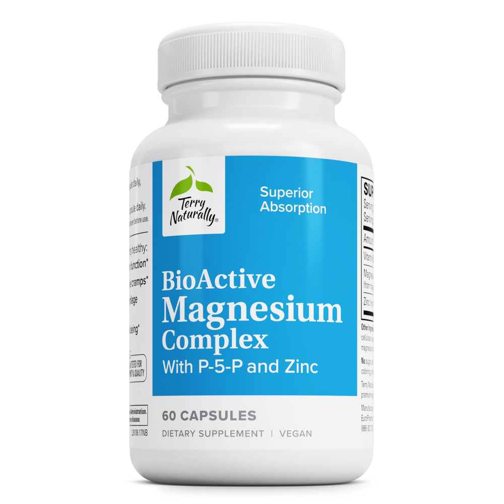 Terry Naturally BioActive Magnesium Complex bottle for daily bone and heart support.