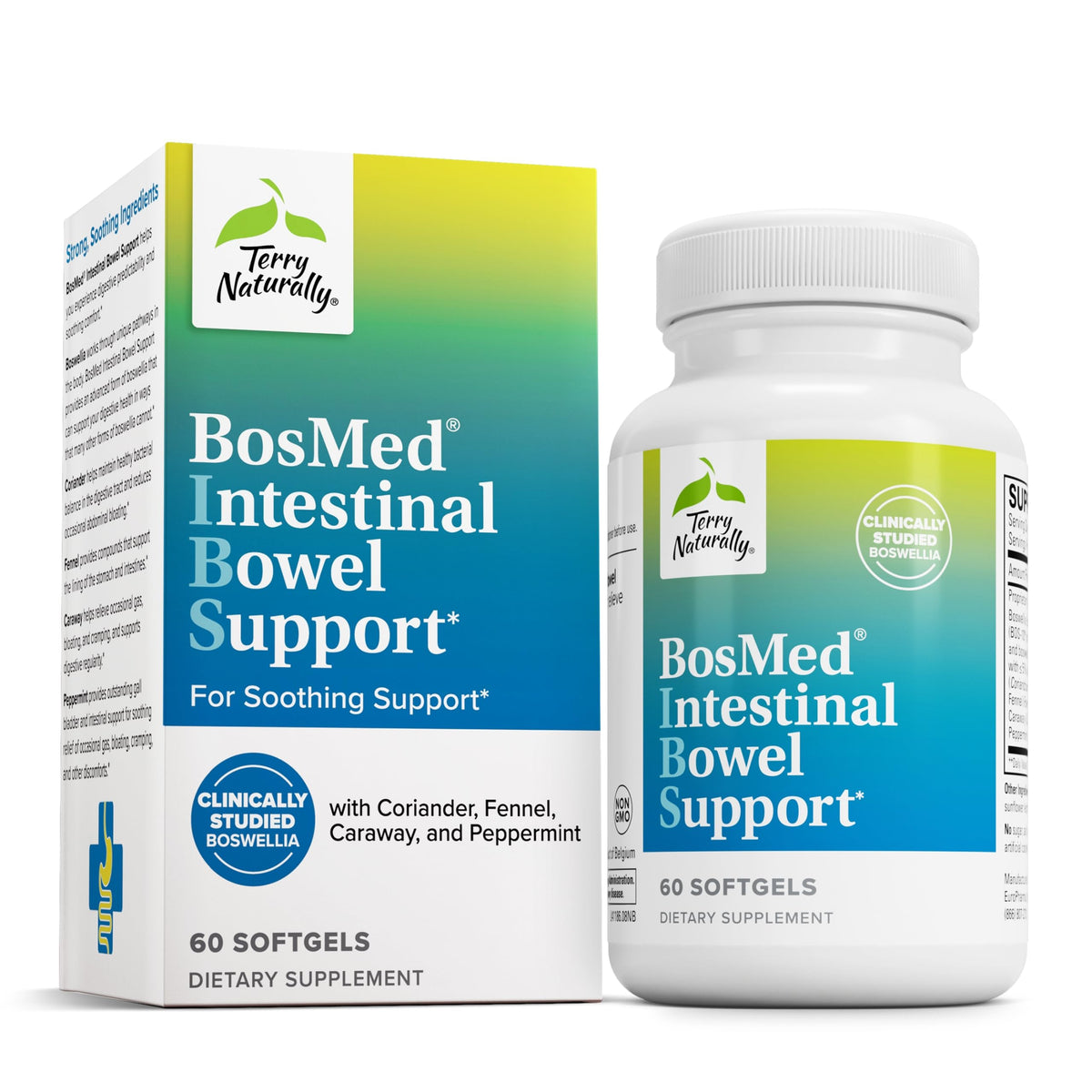 Terry Naturally BosMed bottle front with label visible, gut health support.