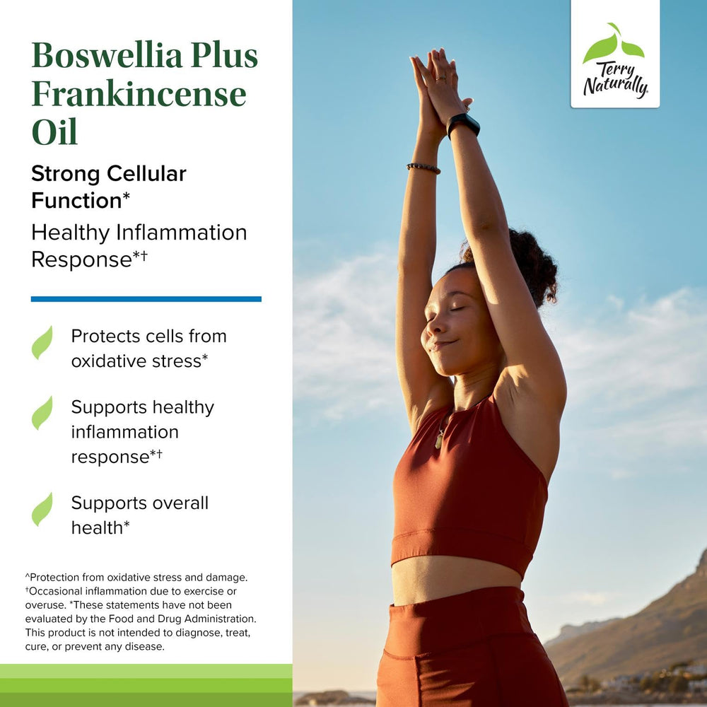 Terry Naturally Boswellia Plus Frankincense Oil packaging highlights clean formula