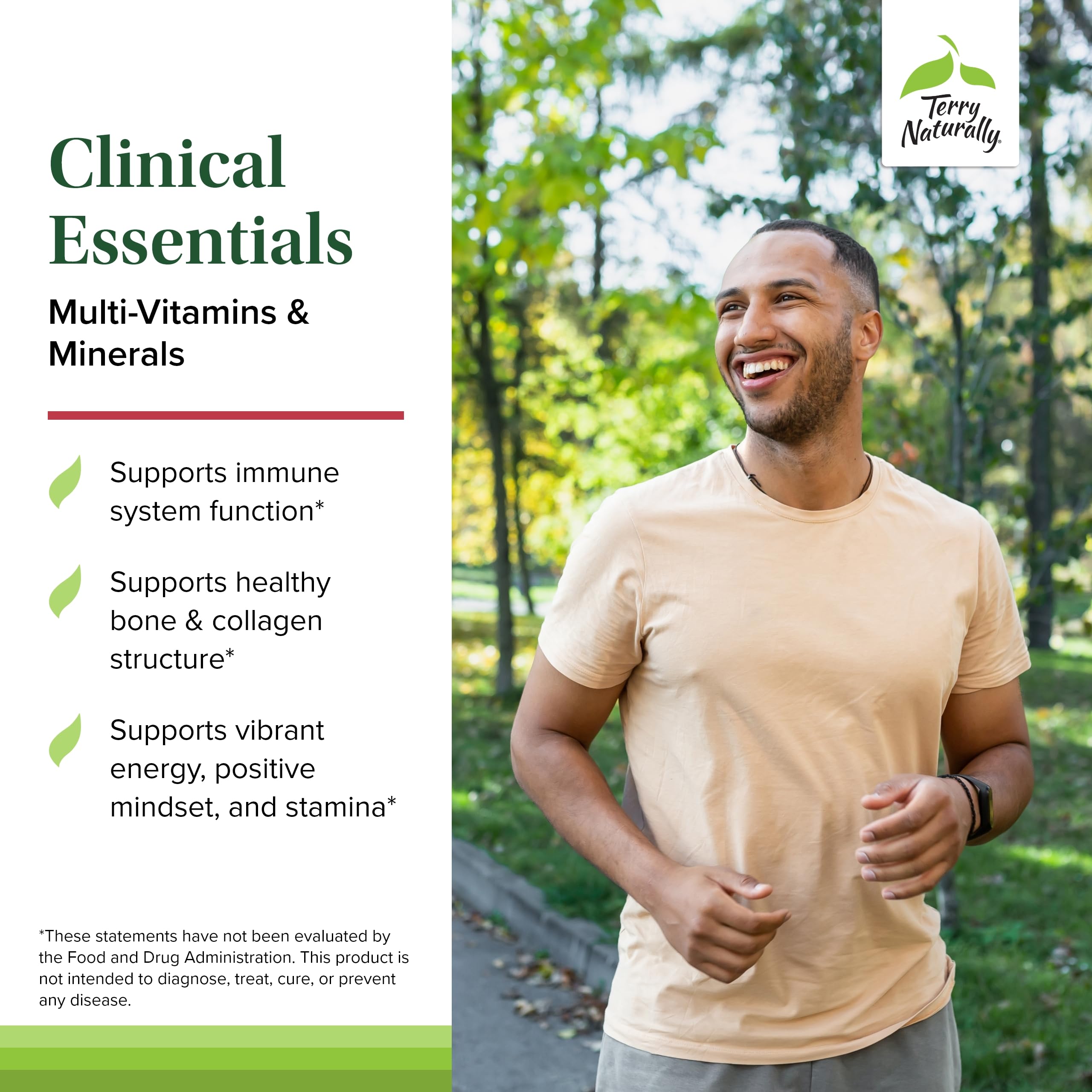 Terry Naturally Clinical Essentials pills closeup highlights compact capsules for daily use.