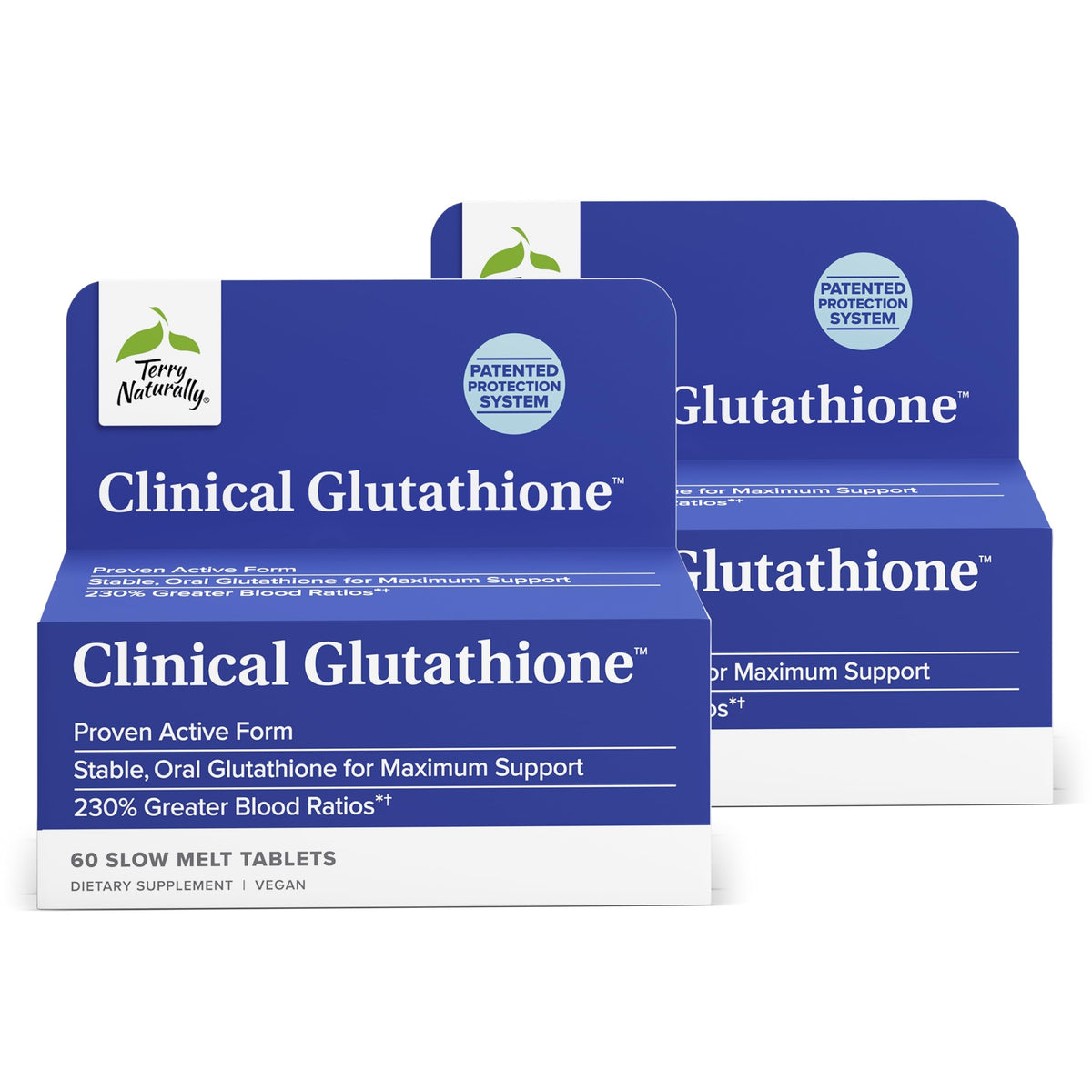 Terry Naturally Clinical Glutathione bottle front shows vegan antioxidant support.