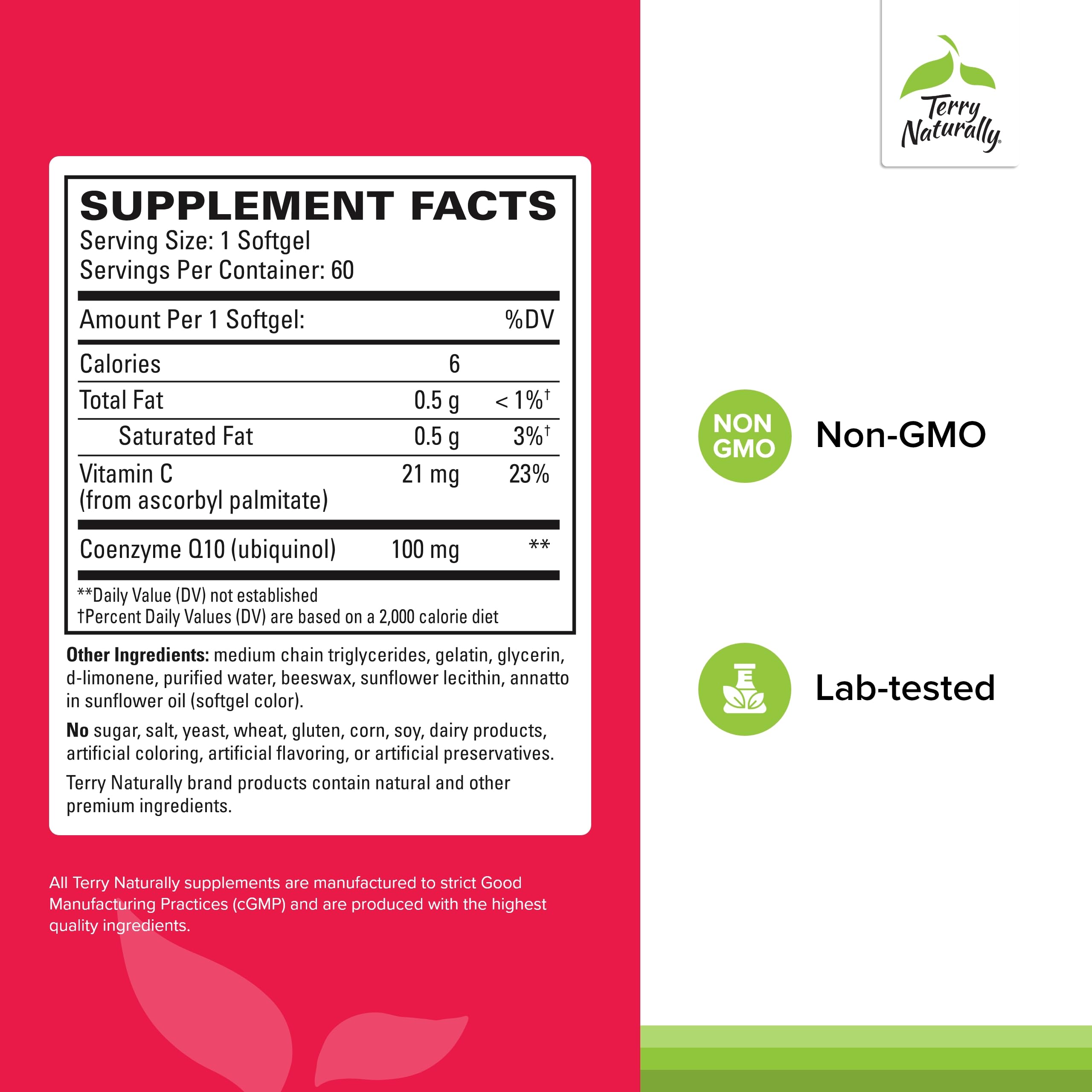 Terry Naturally CoQ10 BioActive softgel pour shows easy daily dosing.