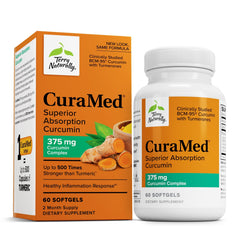 Terry Naturally CuraMed 375mg softgel bottle for antioxidant support.