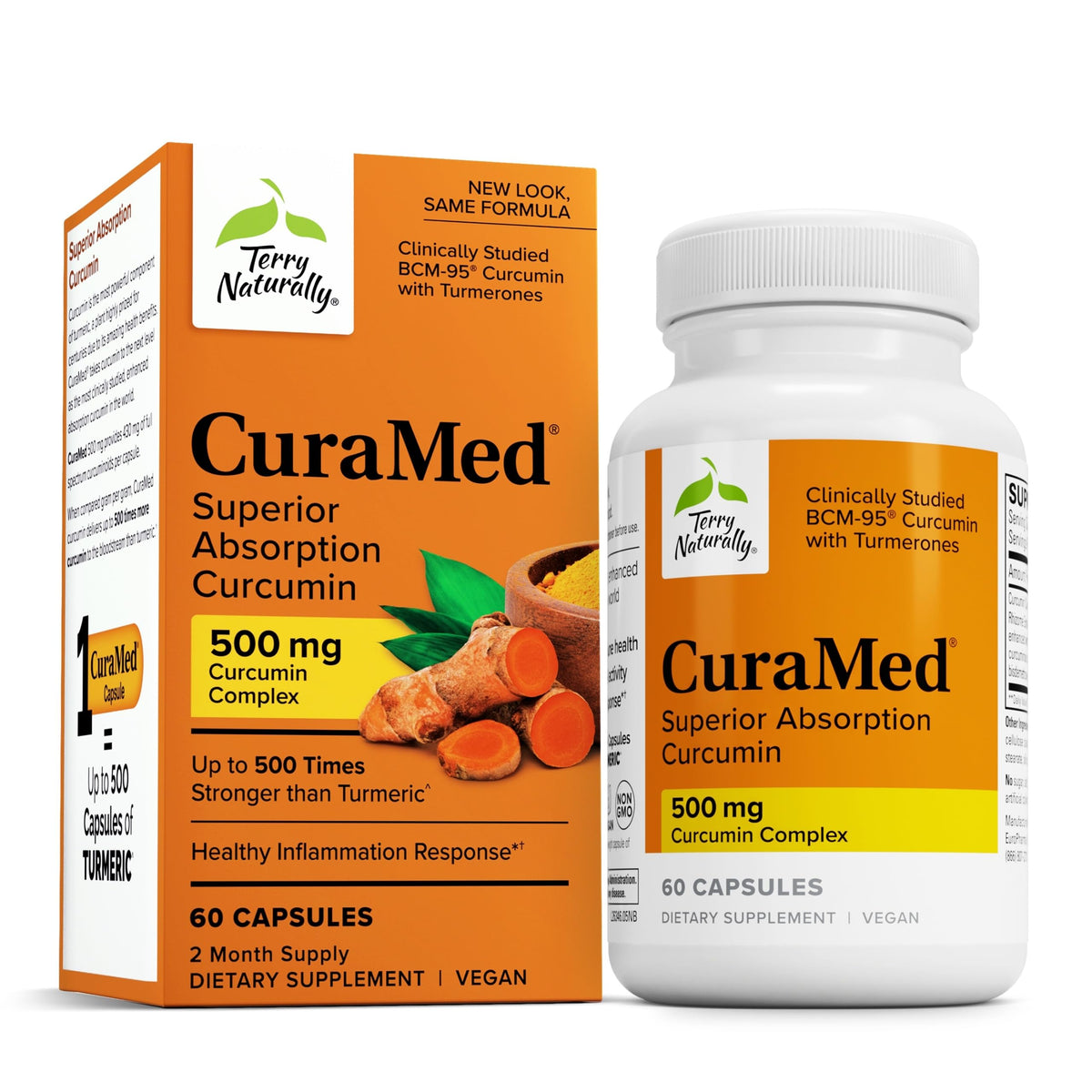Terry Naturally CuraMed 500mg bottle front view for daily antioxidant support.