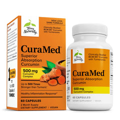 Terry Naturally CuraMed 500mg bottle front view for daily antioxidant support.
