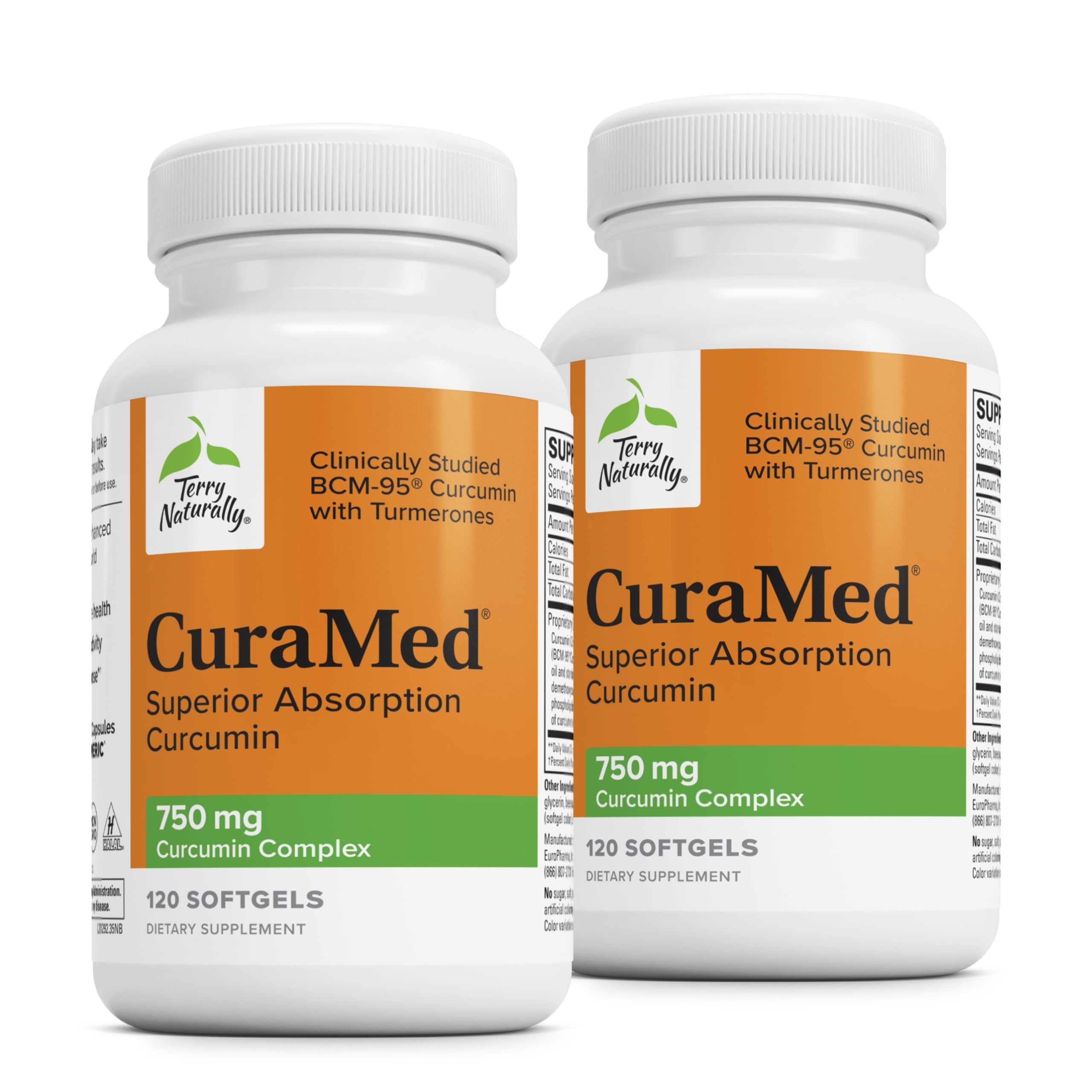 Terry Naturally CuraMed 750 mg bottle front with high-potency curcuminoids.