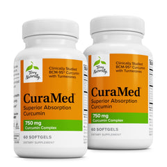 Terry Naturally CuraMed 750mg bottle, highlighting high-potency curcuminoids for daily antioxidant support.