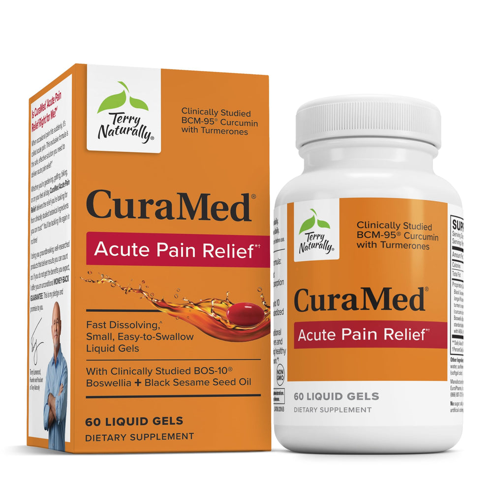 Terry Naturally CuraMed Acute Pain Relief bottle shown for daily mobility support.