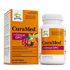 Terry Naturally CuraMed bottle highlighting brain, prostate, and liver support.
