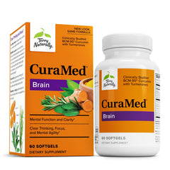 Terry Naturally CuraMed Brain bottle on a clean surface for daily brain support.