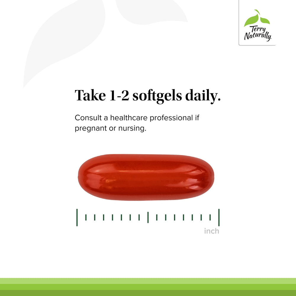 Daily-dose illustration shows 1–2 CuraMed softgels per day.