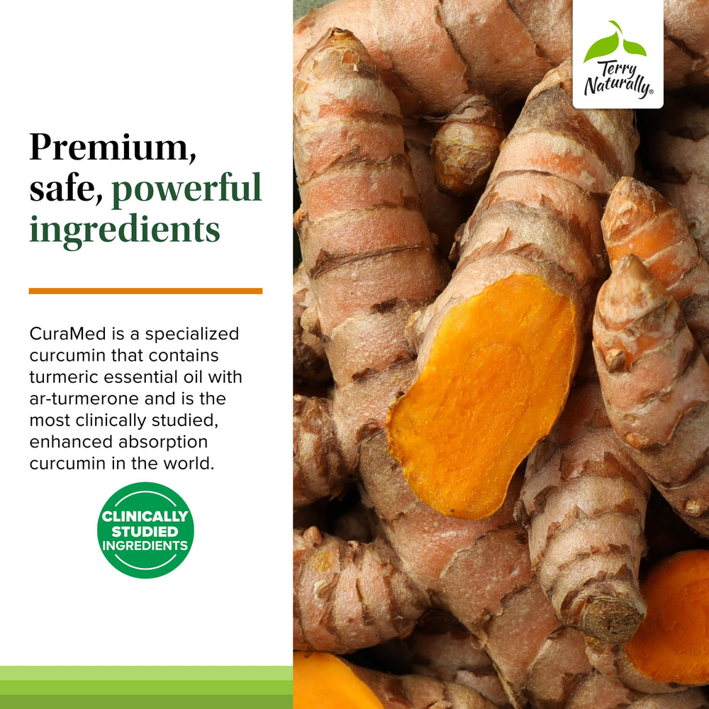 Terry Naturally CuraMed liver health emphasis with turmeric complex.
