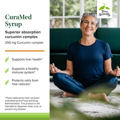 Terry Naturally CuraMed Syrup label—ingredient transparency and allergen-free formulation.