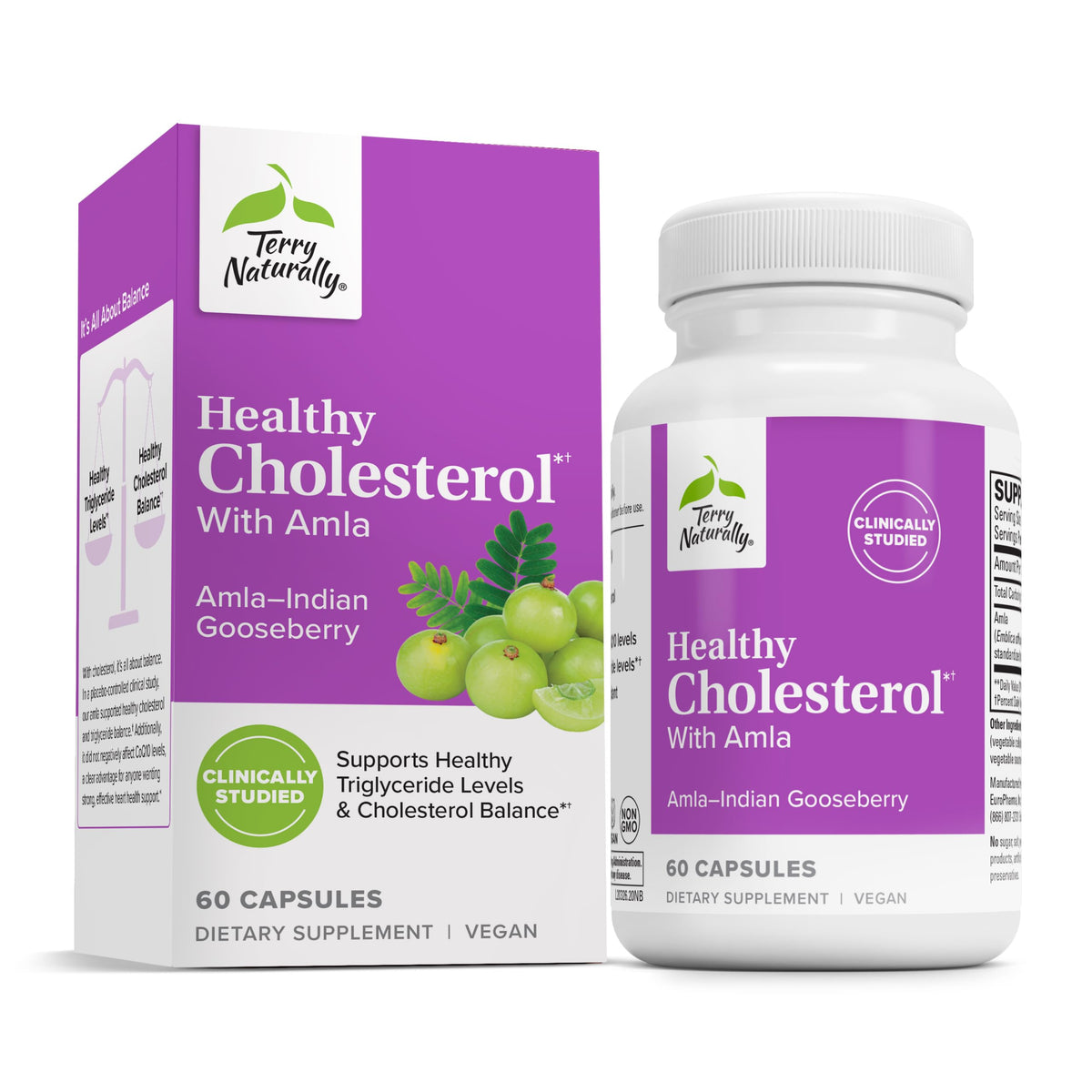 Terry Naturally Healthy Cholesterol with Amla bottle for heart support and antioxidant benefits.