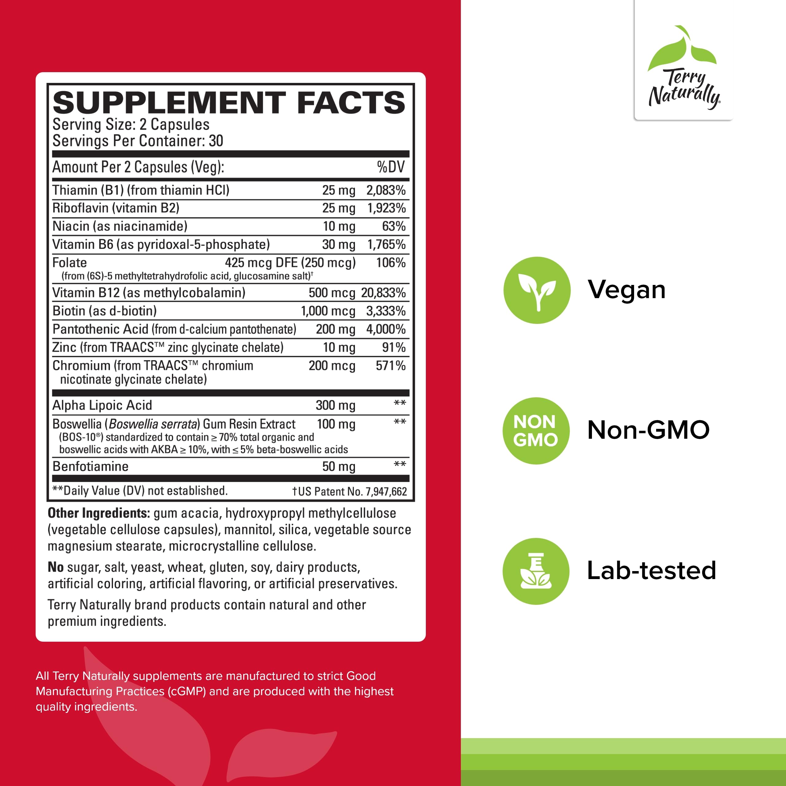 Terry Naturally Healthy Feet & Nerves capsules closeup highlighting vegan formulation.