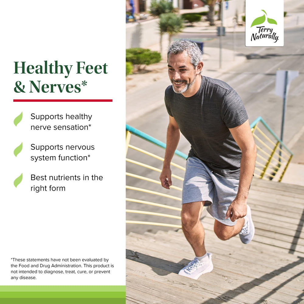 Ingredients scene for Terry Naturally Healthy Feet Nerves showcasing boswellia serrata and B vitamins.