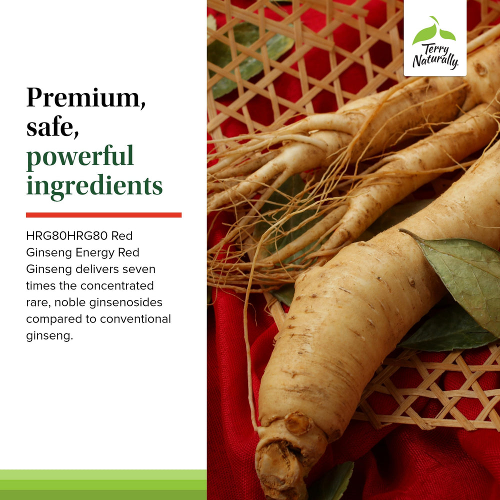 Terry Naturally HRG80 red ginseng vegan tablets suitable for daily use.