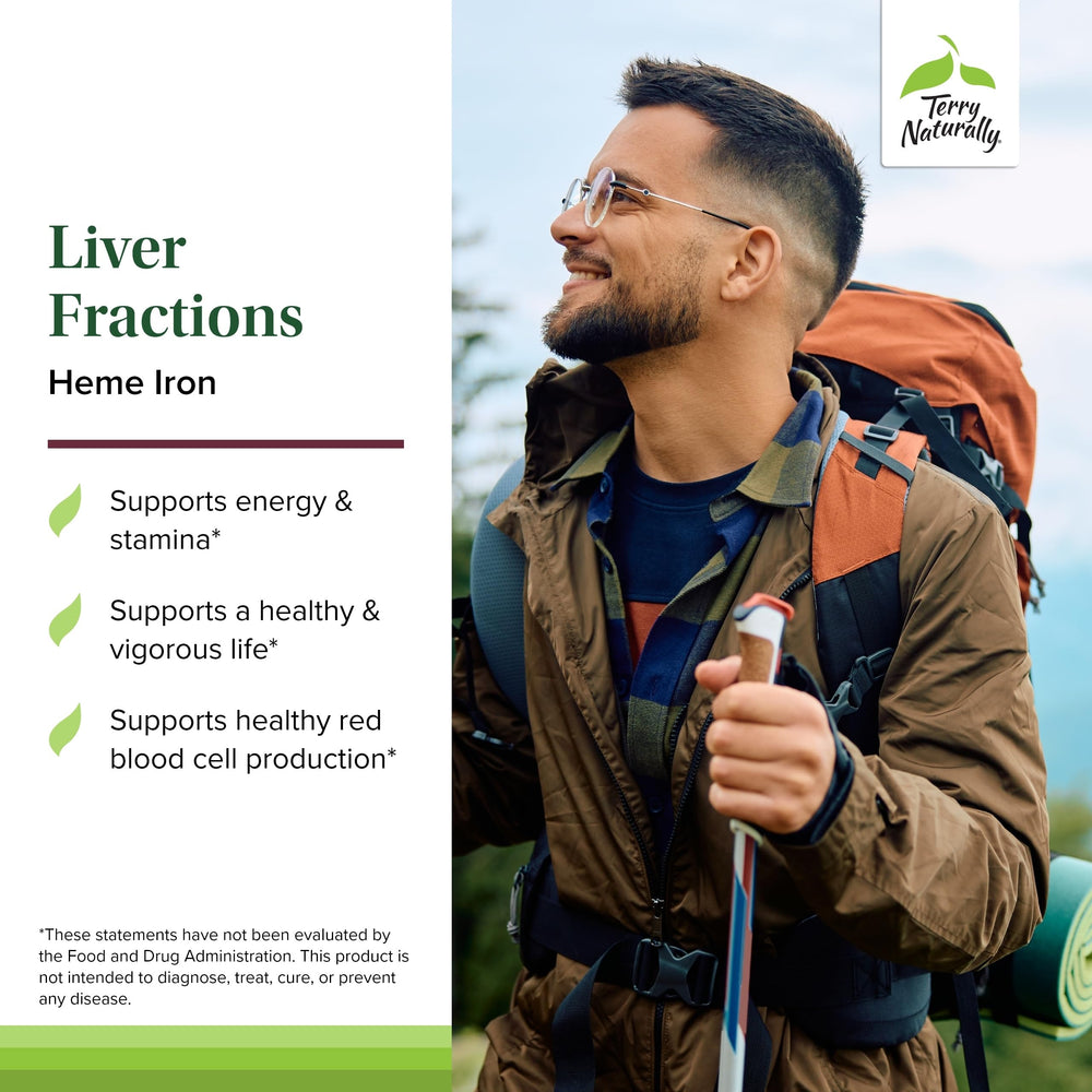 Close-up of Terry Naturally Liver Fractions capsules emphasizes convenient daily dosing