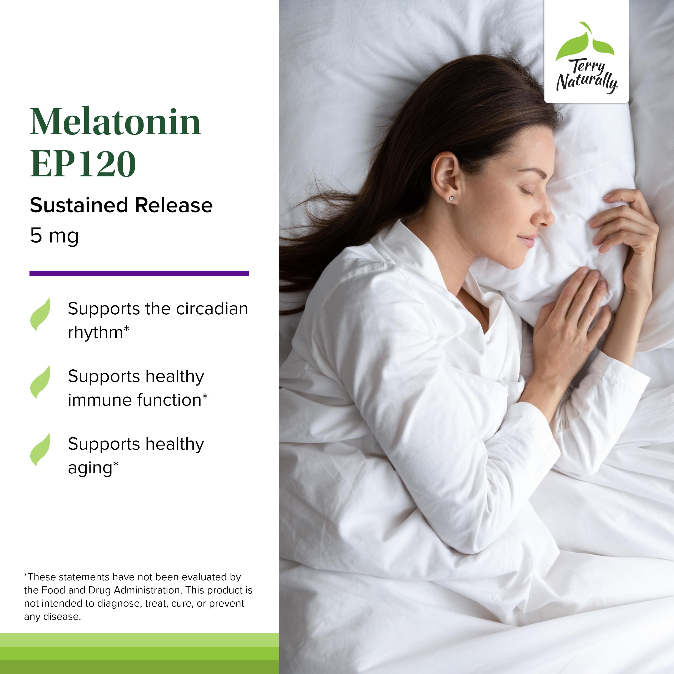 Terry Naturally Melatonin EP 120 label highlights gluten-free allergen-friendly formula.
