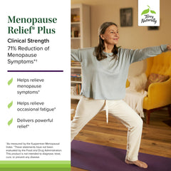 Terry Naturally Menopause Relief Plus capsules highlighting rhodiola EPR-7 for energy and resilience.