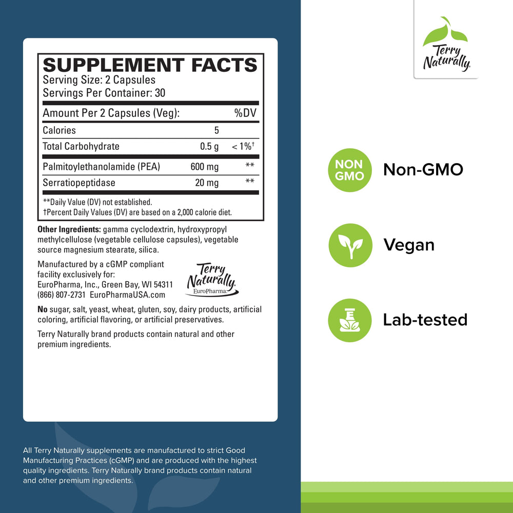 Close up of Terry Naturally Pea Healthy capsules highlighting mobility support