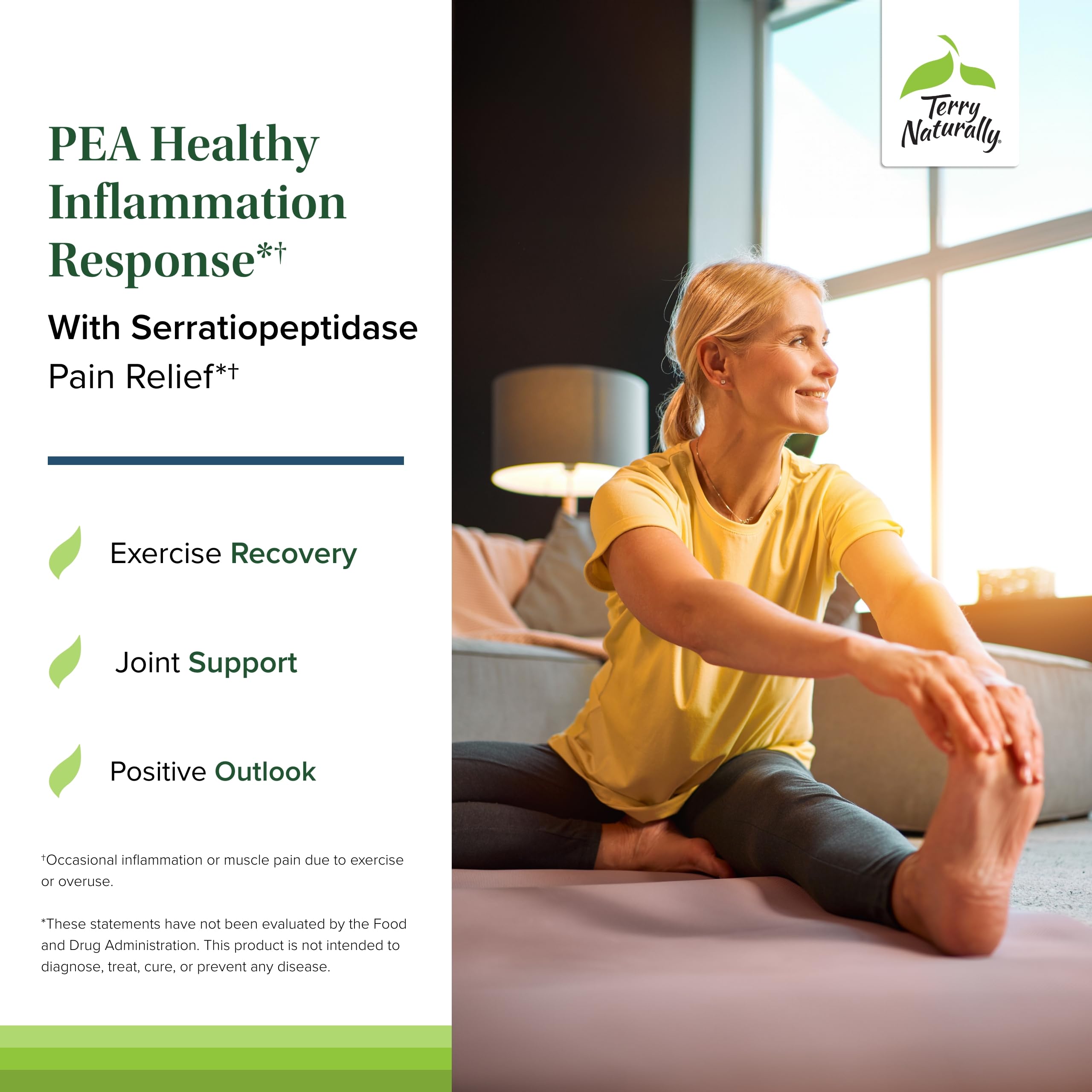Front view of Terry Naturally Pea Healthy packaging for active lifestyles