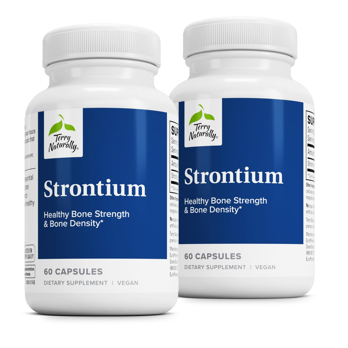 Terry Naturally Strontium bottle pour for a simple daily bone support routine.