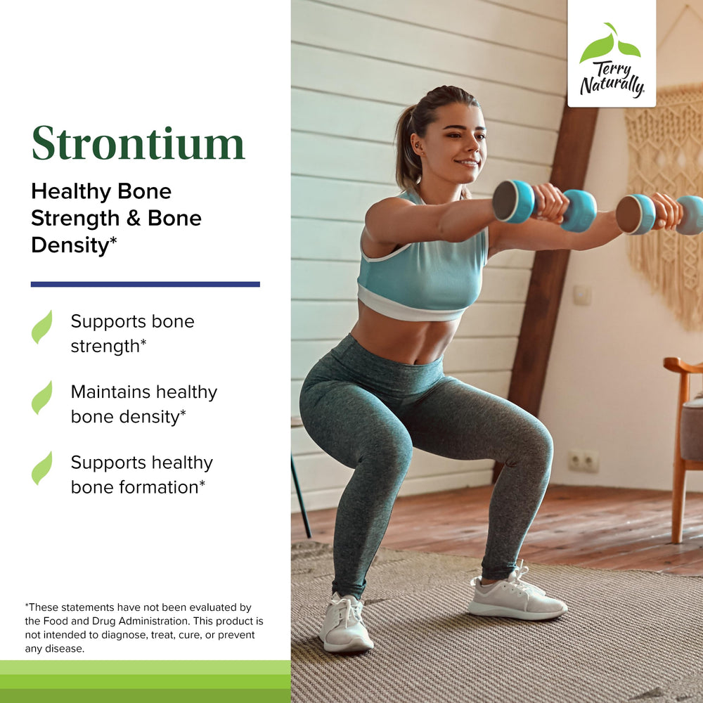 Terry Naturally Strontium label close-up emphasizing citrate for superior absorption.