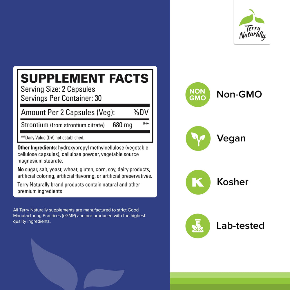 Terry Naturally Strontium vegan capsules close-up for daily bone health