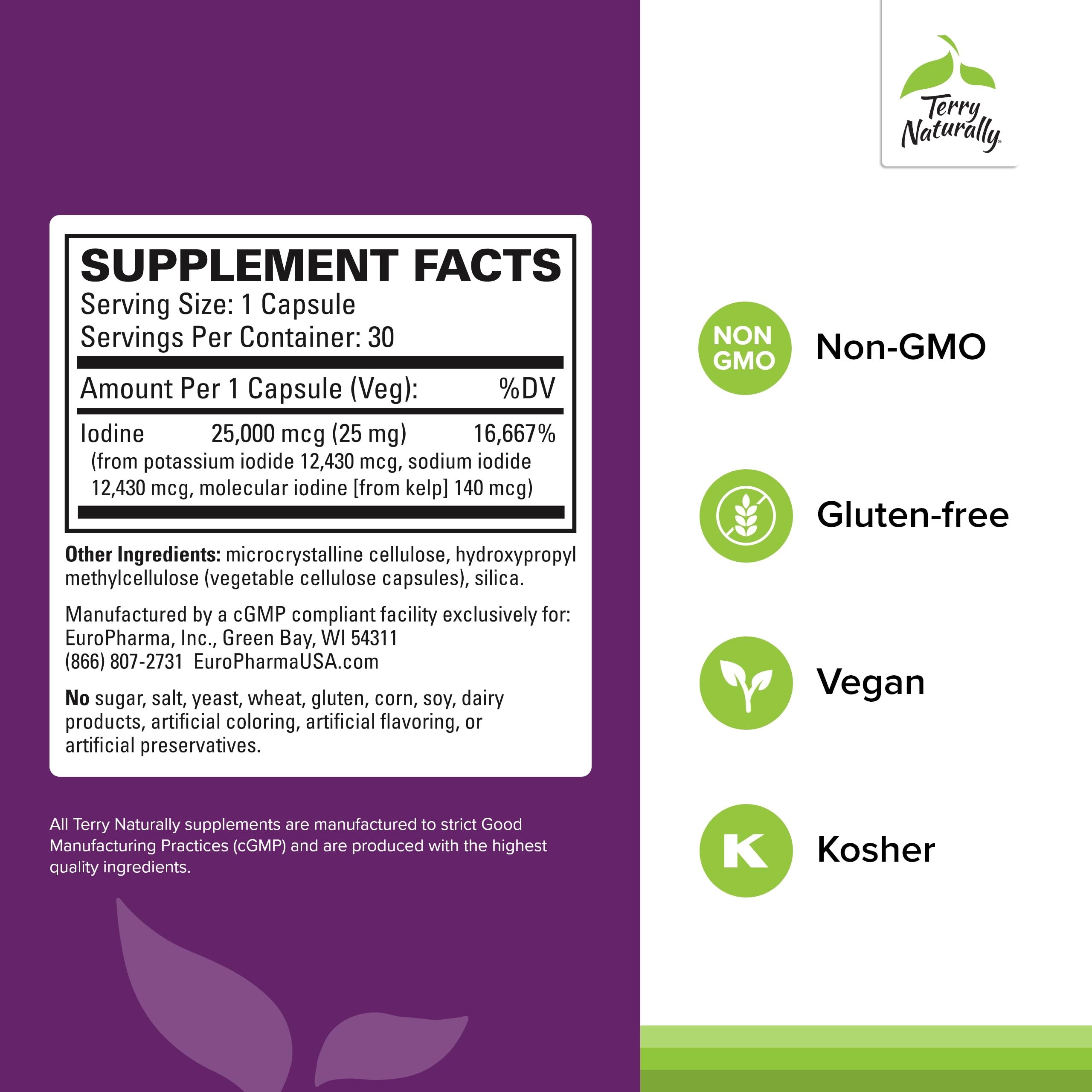 Terry Naturally Tri-Iodine bottle front view for easy daily supplementation.