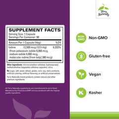 Terry Naturally Tri-Iodine capsules closeup, easy-to-swallow for daily wellness.