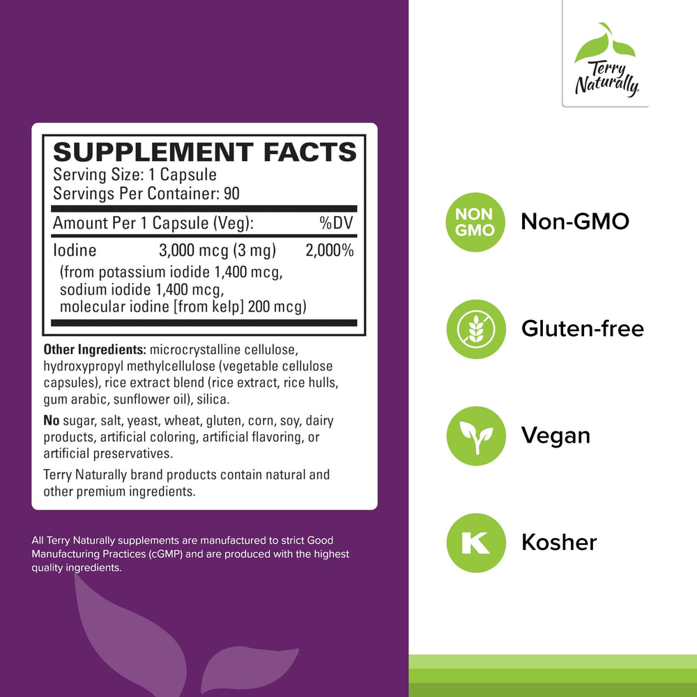 Terry Naturally Tri-Iodine capsules close-up for simple daily iodine intake.