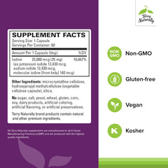 Terry Naturally Tri-Iodine capsules pour indicating convenient daily supplementation