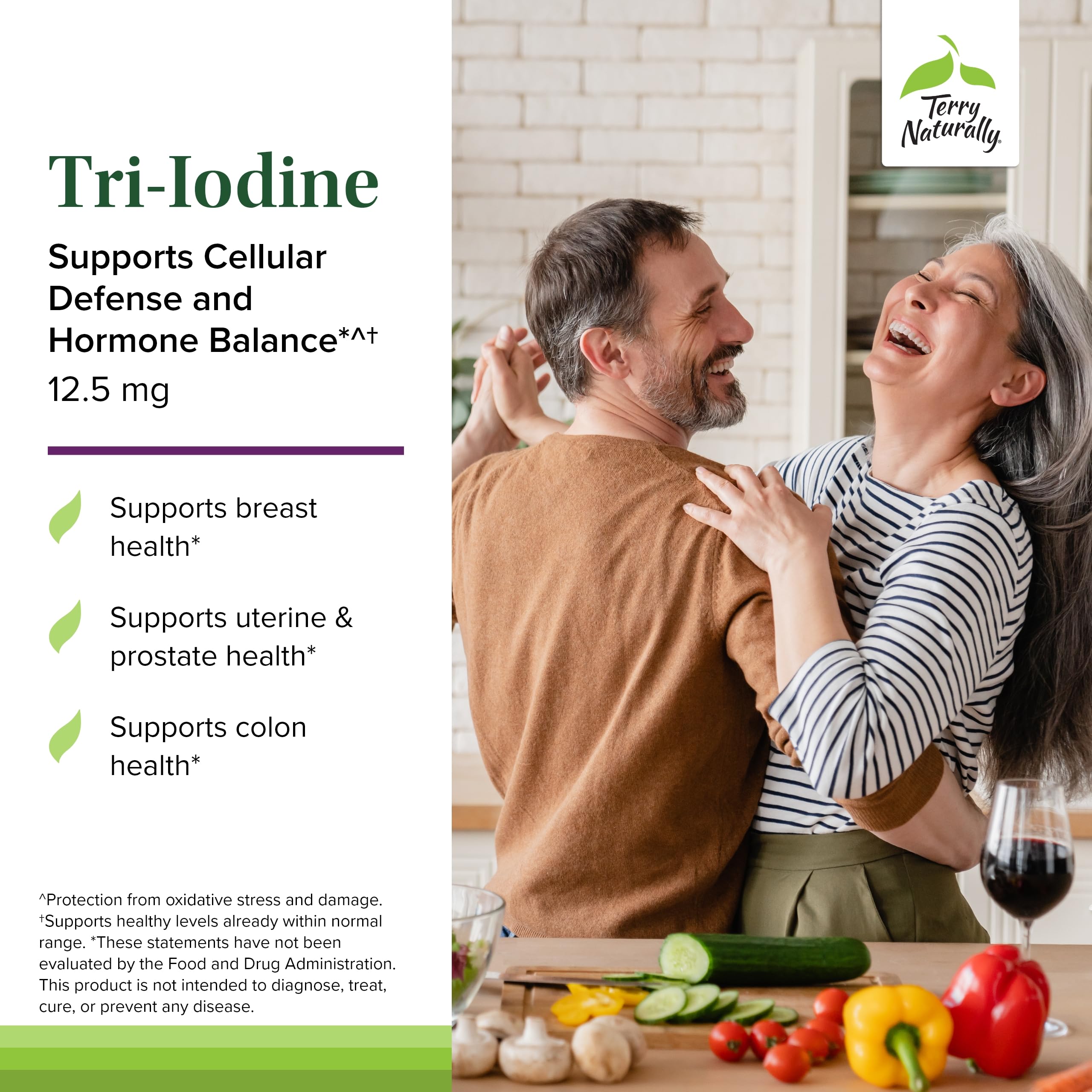 Terry Naturally Tri-Iodine label reveals kelp-derived iodine details for wellness