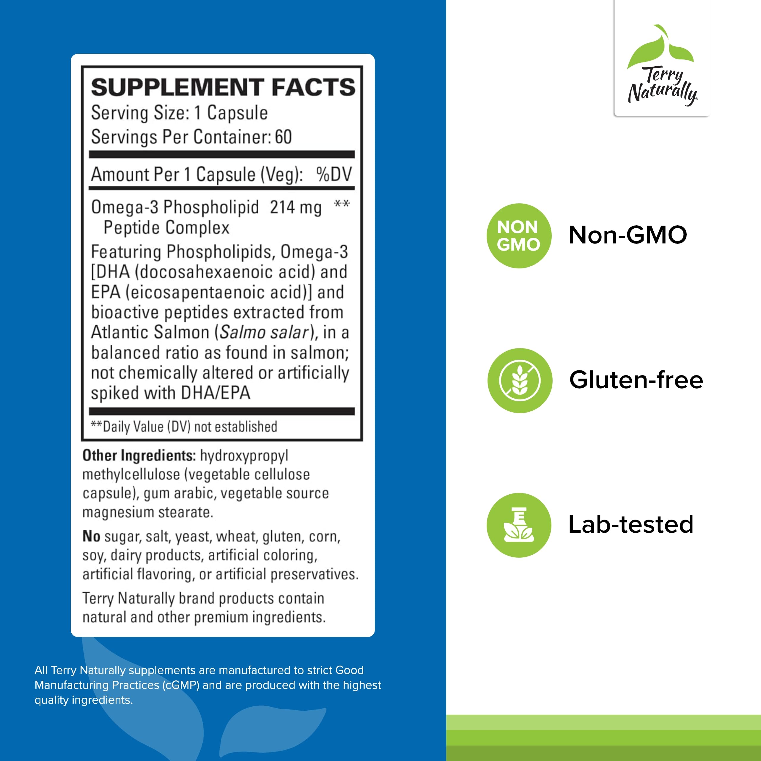 Terry Naturally Vectomega DHA and EPA capsules delivering phospholipid-bound omega-3 for support