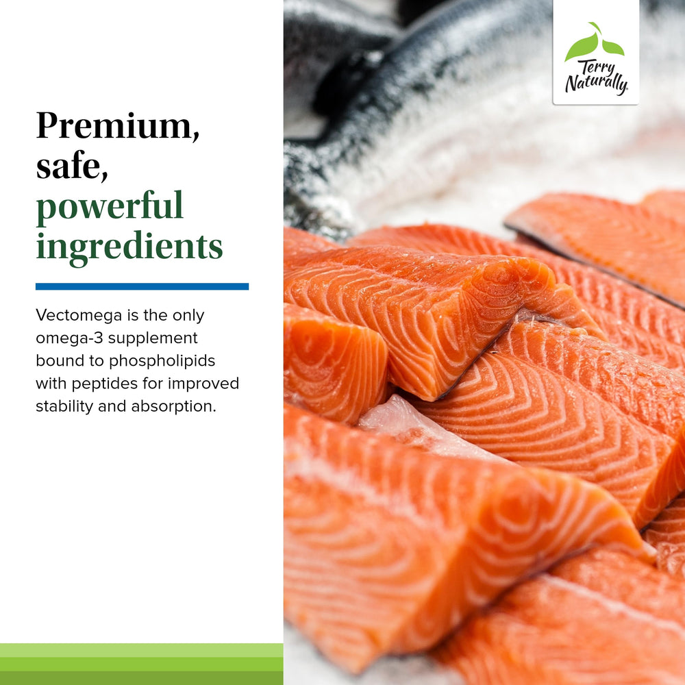 Vectomega allergen-friendly formula pictured with no fishy aftertaste focus