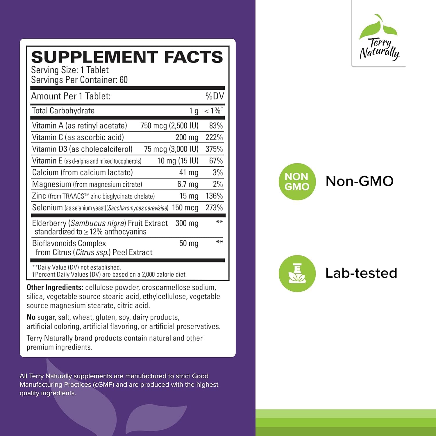 Terry Naturally ViraPro bottle back with dosage and allergen info.