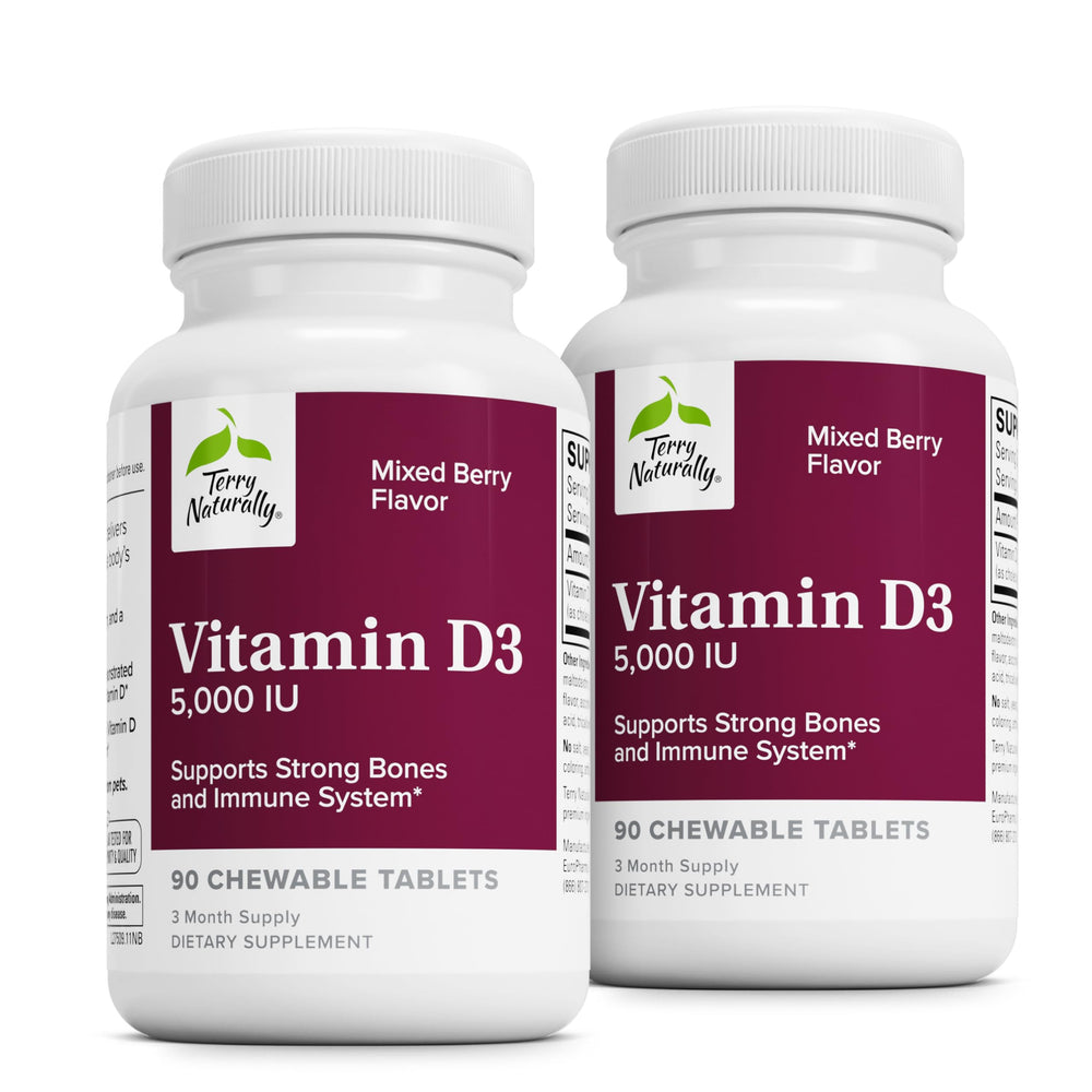 Terry Naturally Vitamin D3 bottle showing 5,000 IU label for bone support