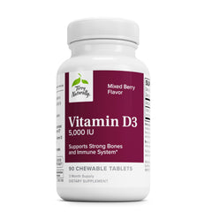 Terry Naturally Vitamin D3 bottle with berry chewables for daily immune support.