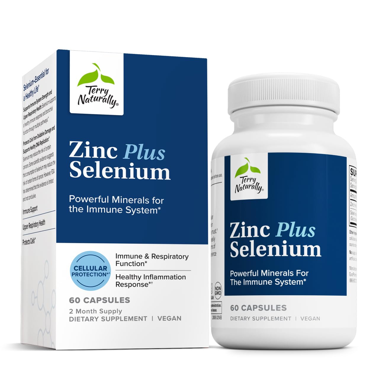 Terry Naturally Zinc Plus Selenium bottle shot highlighting packaging for immune support