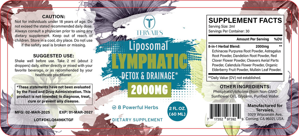 Liquid formula from Tervaies Liposomal Lymphatic Drops being mixed into a drink.
