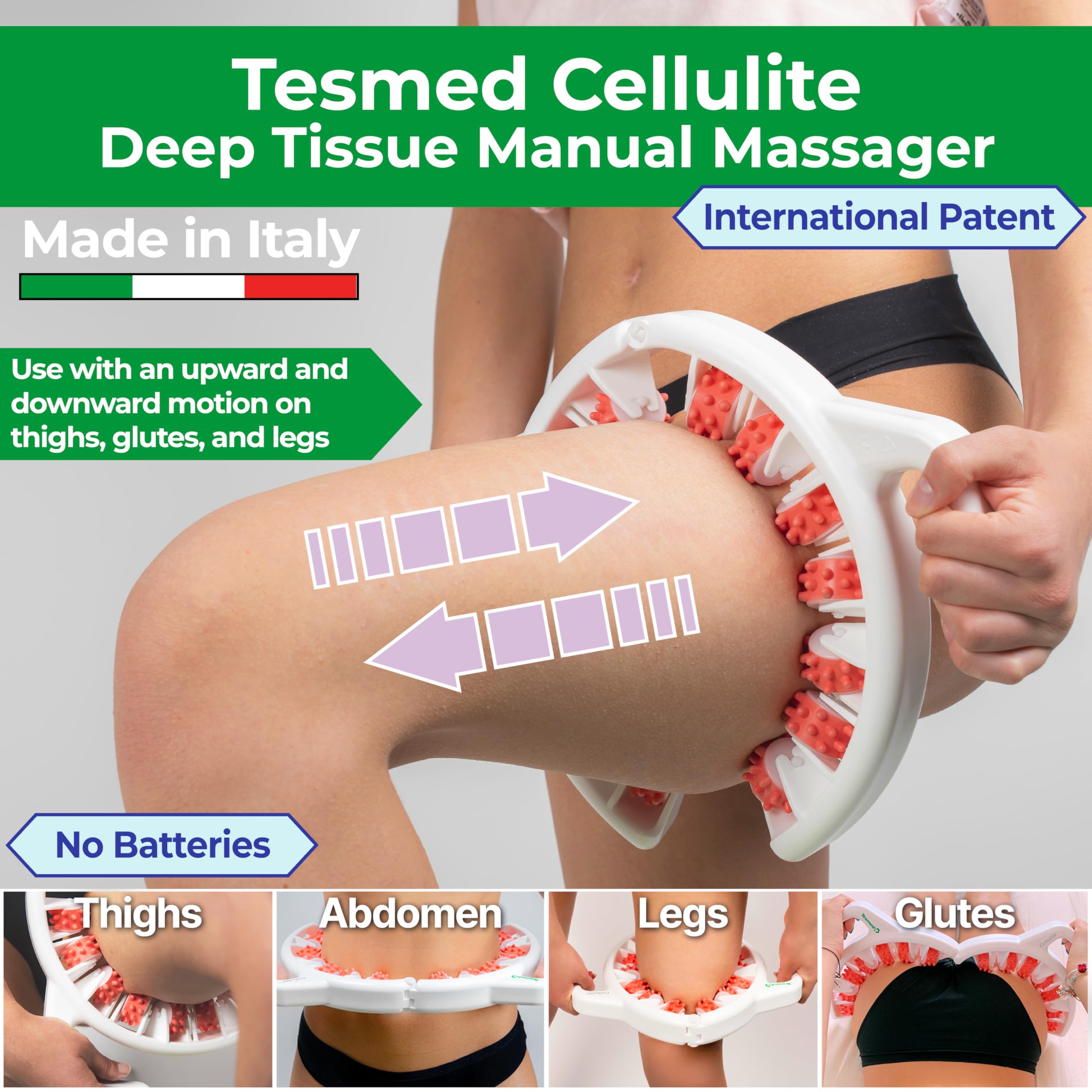 TESMED cellulite massager on glutes for improved skin feel
