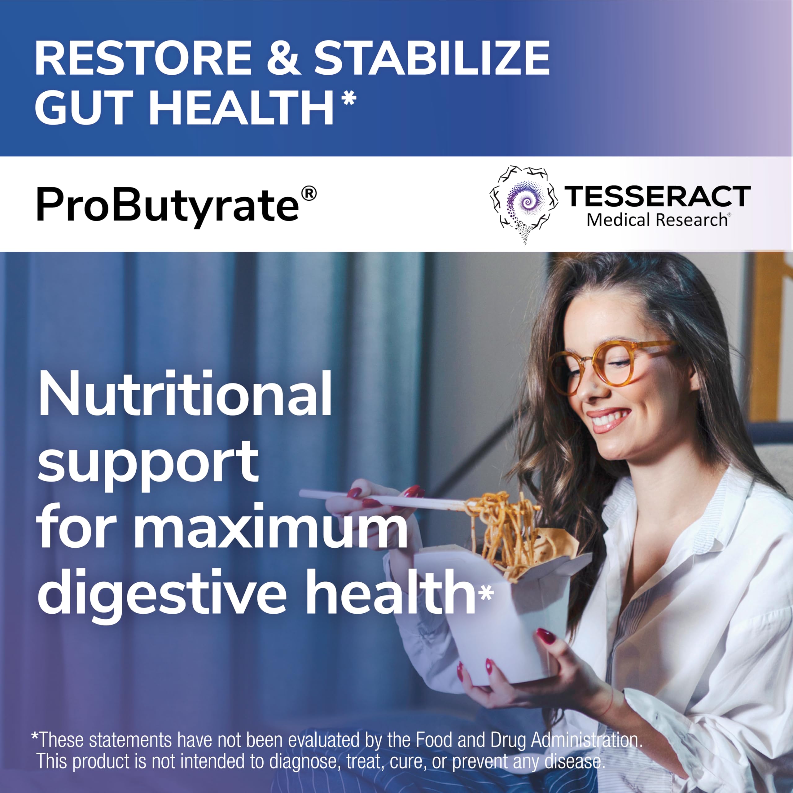 Tesseract ProButyrate capsules closeup emphasizing compact daily dose.