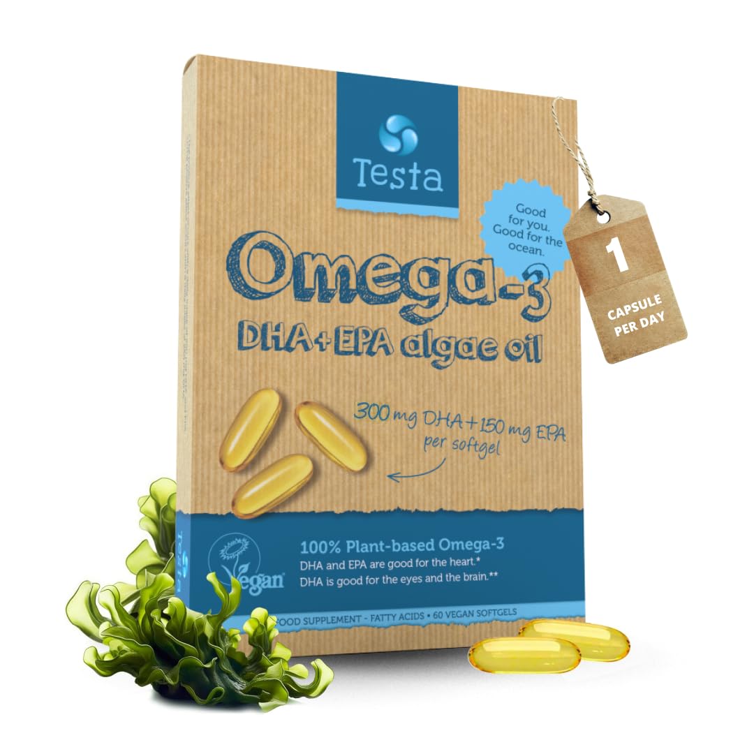 Testa Omega-3 algae oil capsule bottle for daily wellness