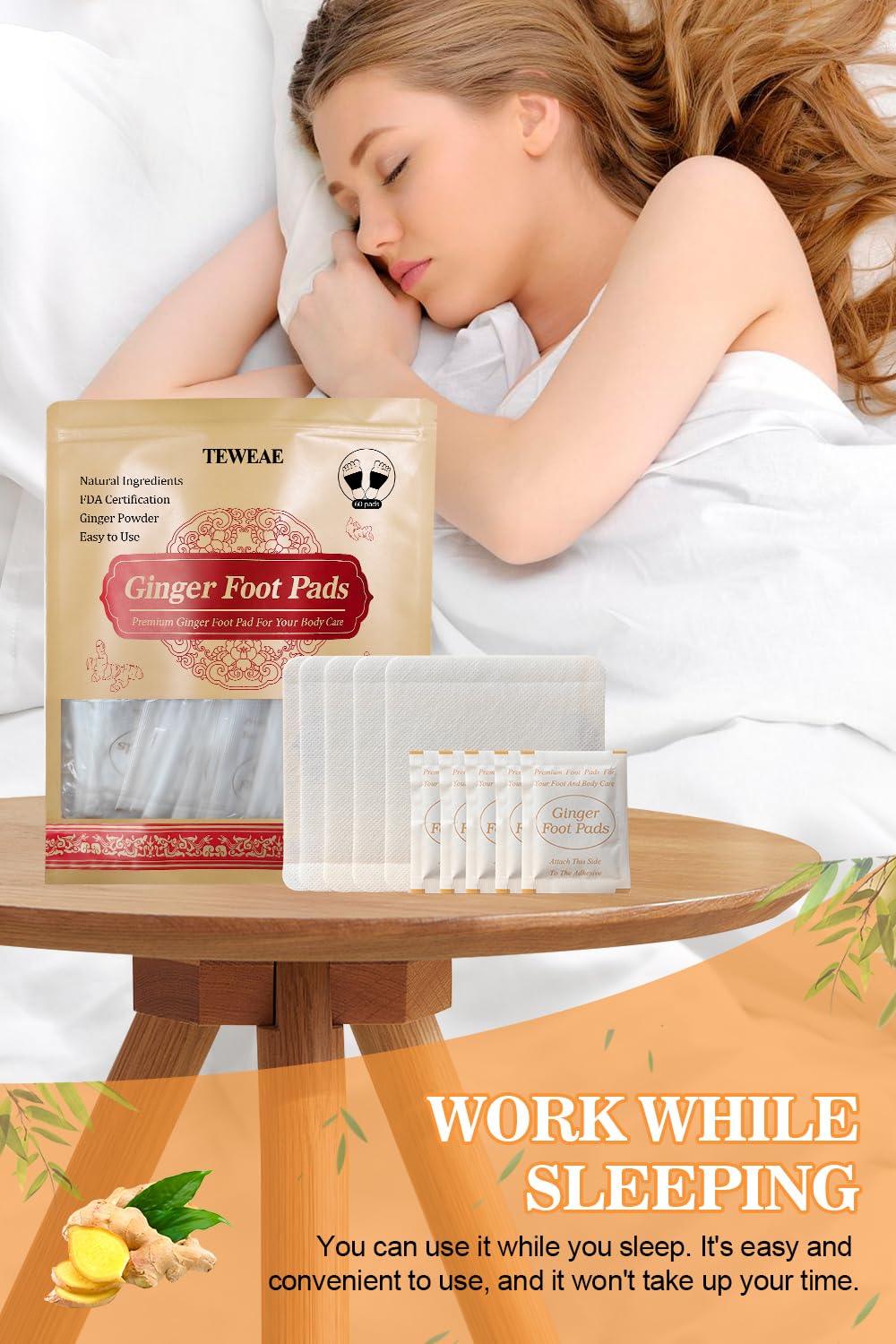 TEWEAE bamboo vinegar foot pads with ginger powder for bedtime comfort