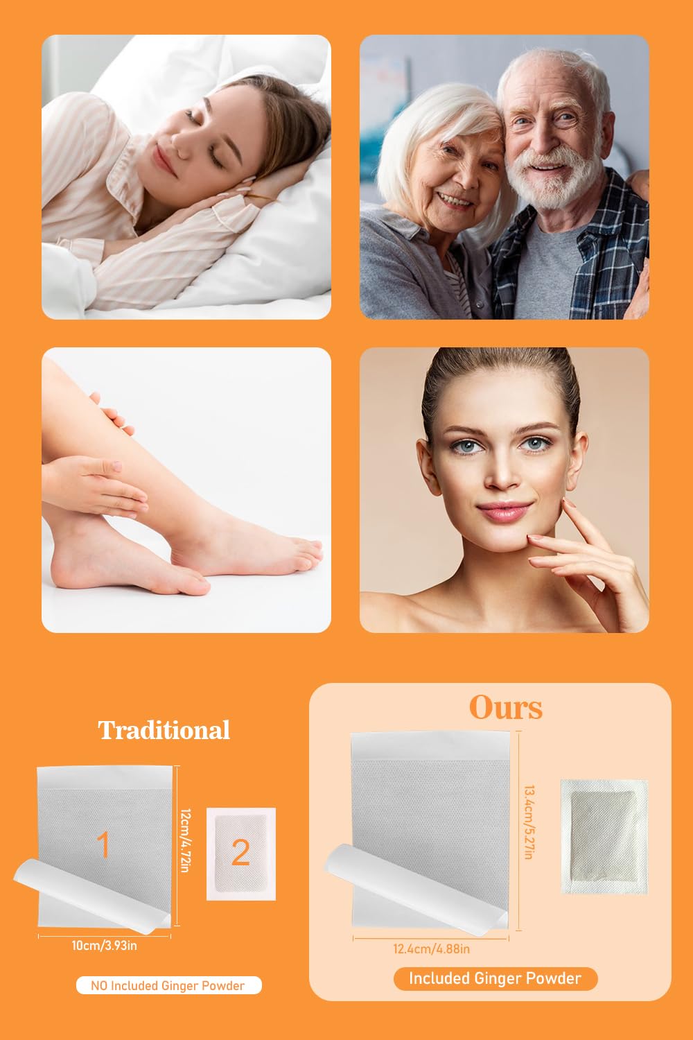TEWEAE ginger bamboo foot pads beside a sleeping figure for calm nights