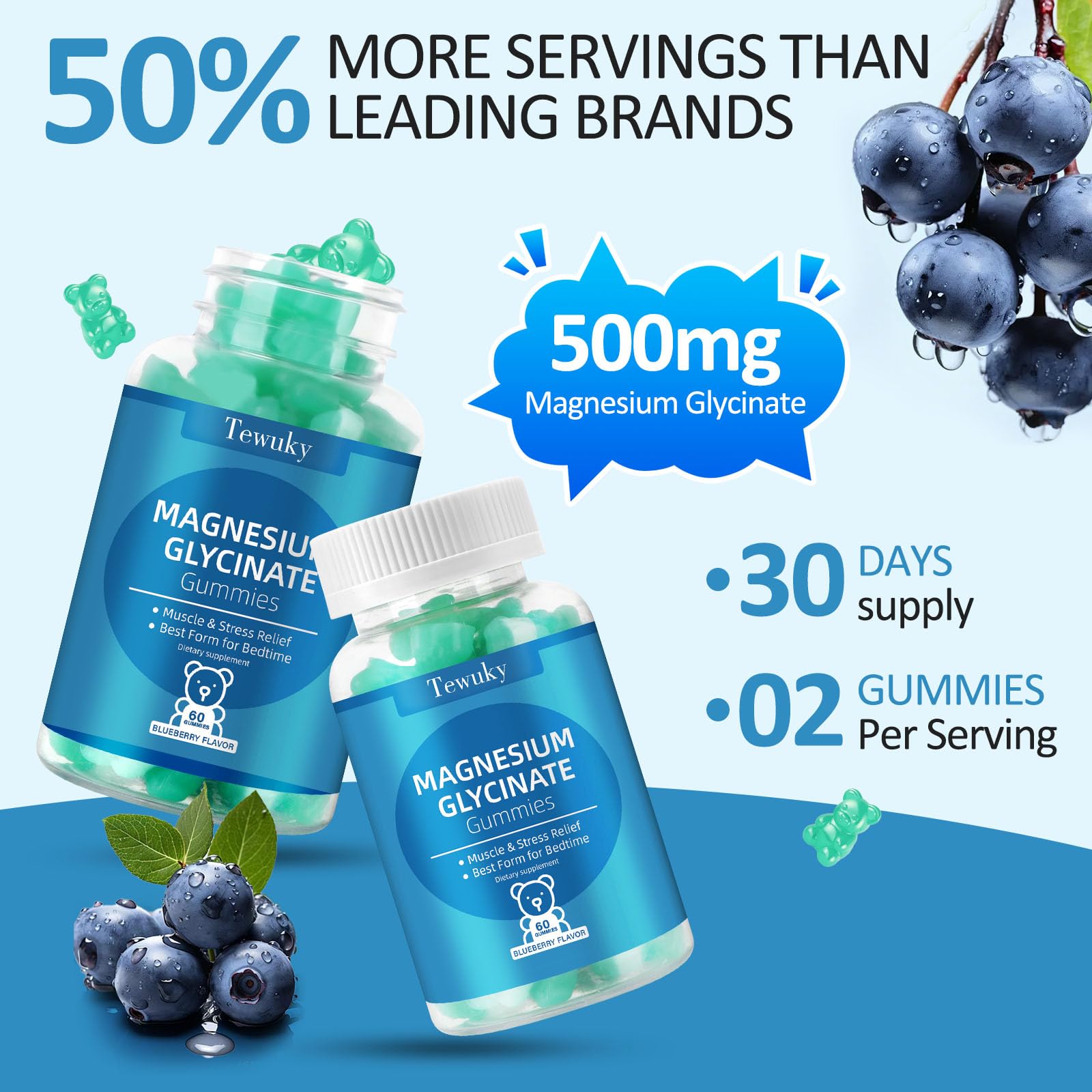 Tewuky blueberry-flavored gummies are non-GMO and gluten-free.