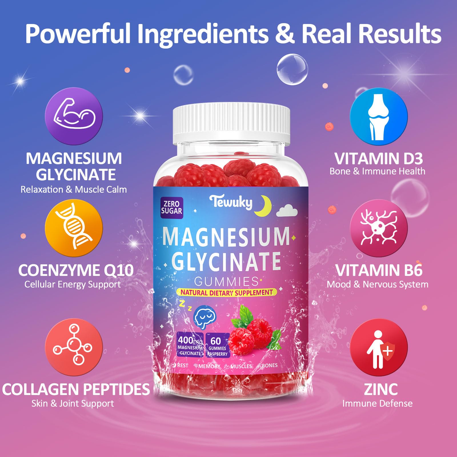 Tewuky kid-friendly gummies packaging appeals to family wellness routines.