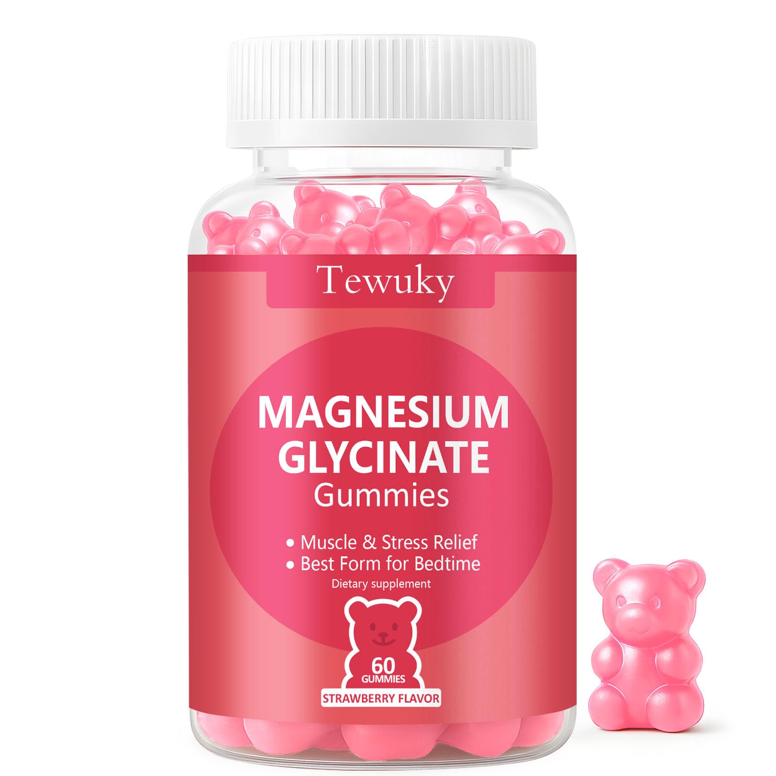 Tewuky Magnesium Glycinate Gummies bottle, 60-count, for daily relaxation.